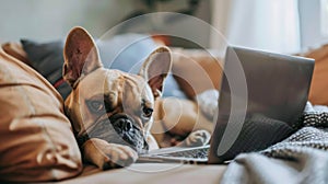 Dog Resting on Couch With Laptop