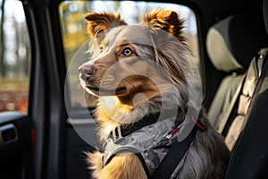 Dog riding in car. AI Generated