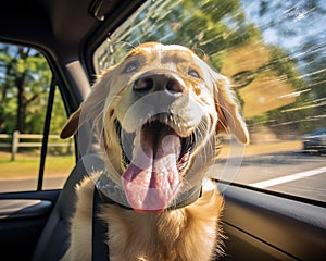 dog is riding in a car and looking out the window.