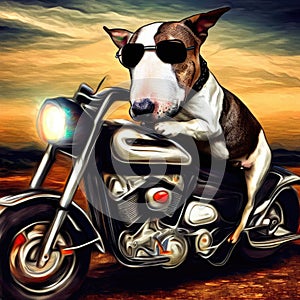Dog riding motorbike create by Ai