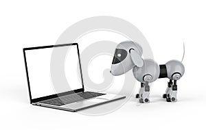 Dog robot with computer notebook