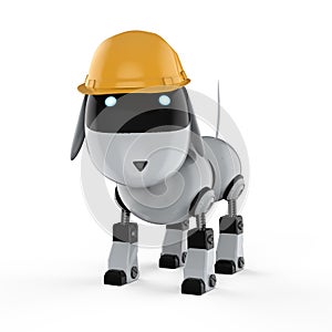 Dog robot with yellow helmet