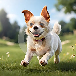 Dog Running. Portrait of beautiful cute dog. Concept of motion, beauty, fashion, breeds, pets love, animal