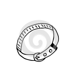 Dog`s collar isolated on white background. Simple line hand drawn illustration in cartoon doodle style