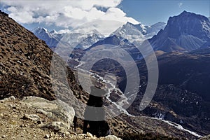 A dog's Panoramic view of the Chukhung Valley, Nepalese Himalayas