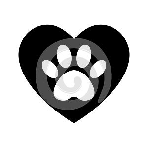 The dog`s track in the heart. cat and dog paw print inside heart