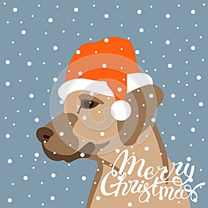 Dog in santa hat vector illustration flat style profile