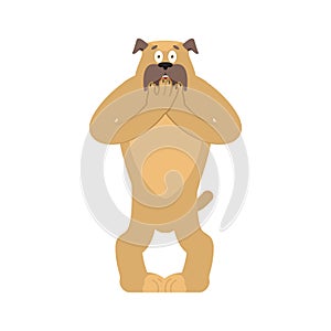 Dog scared OMG. Pet Oh my God emoji. Frightened bulldog. Vector