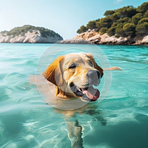 dog sea swimming struggling trying happy