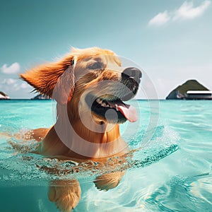 dog sea swimming struggling trying happy