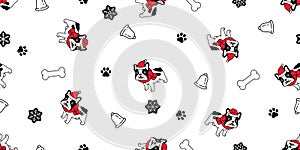 Dog seamless pattern Christmas french bulldog vector Santa Claus hat bone scarf isolated cartoon repeat background tile wallpaper