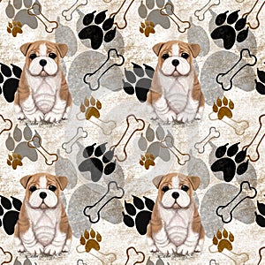 dog seamless pattern, coloful animal illustration, vintage wallpaper