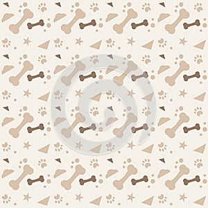 Dog seamless pattern footprint bone geometric cute brown classic wallpaper background print vector