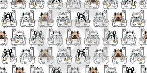 Dog seamless pattern french bulldog bath shower vector cartoon scarf isolated tile background repeat wallpaper illustration doodle