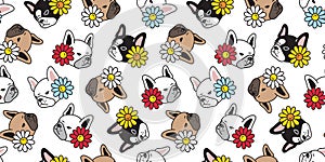 dog seamless pattern french bulldog daisy flower pet puppy face head vector cartoon gift wrapping paper tile background doodle