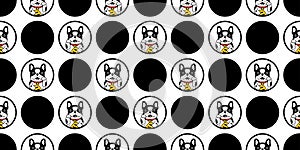 Dog seamless pattern french bulldog lucky cat japan Maneki Neko polka dot vector scarf isolated repeat wallpaper tile background c