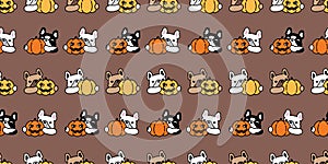 Dog seamless pattern french bulldog pumpkin Halloween jack o lantern vector cartoon character puppy pet spooky tile background gif