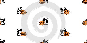 Dog seamless pattern french bulldog pumpkin Halloween jack o lantern vector cartoon spooky puppy pet tile background gift wrapping
