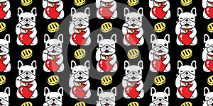 dog seamless pattern french bulldog valentine heart lucky cat manekineko vector gold coin cartoon puppy pet doodle