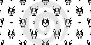 Dog seamless pattern french bulldog vector Bow tie paw isolated background wallpaper