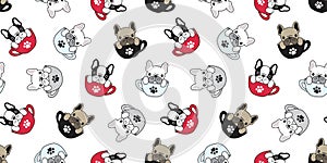 Dog seamless pattern french bulldog vector pug isolated cup background puppy cartoon wallpaper