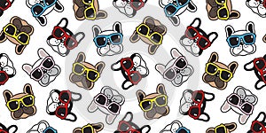 Dog seamless pattern french bulldog vector sunglasses face scarf isolated repeat wallpaper cartoon tile background doodle