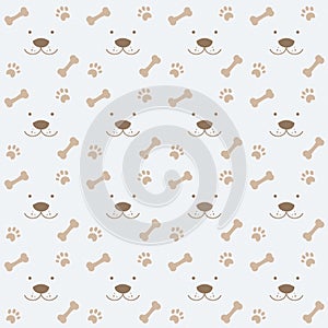 Dog seamless pattern paw footprint bone brown classic wallpaper background print vector