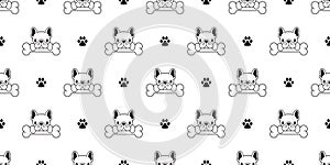 Dog seamless pattern vector french bulldog pug bone paw scarf isolated puppy wallpaper background white