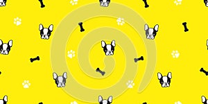 Dog Seamless pattern vector french bulldog pug bone paw tile background repeat wallpaper isolated yellow