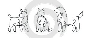 Dog set in modern one line style. Continuous line drawing, outline for pet shop. Vector illustration