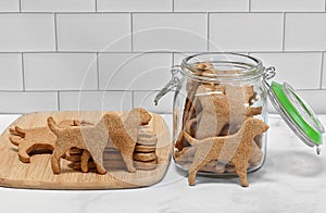 Dog shaped dog cookies with cookie jar