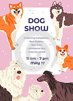 Dog show promo poster template with different dogs