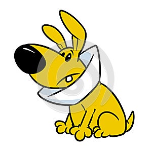 Dog sick collar animal character cartoon illustration isolated coloring page