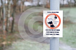 Dog sign post must be kept on short lead outdoor park access code