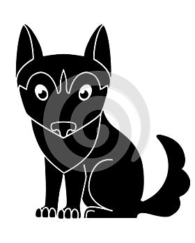 Dog silhouette. Cute husky puppy - black silhouette for logo or pictogram. Sitting malamute puppy - picture for an icon or sign. A