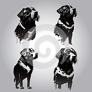 Dog Silhouette. Line art. Template. Close-up. Clip art. Hand Painting. Ink vector