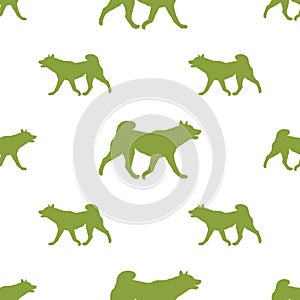 Dog silhouette. Walking american akita puppy isolated on a white background. Seamless pattern. Endless texture. Design