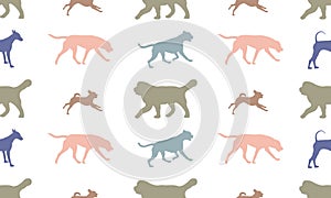Dog silhouettes different breeds in various poses. Endless texture. Seamless pattern. Design for fabric, decor