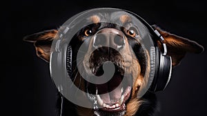 Dog Sings Loudly With Headphones On His Ears - Generative AI