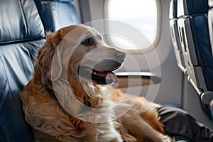 Dog Sitting on Airplane Seat. Generative AI