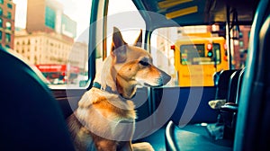 Dog is sitting in the passenger seat of car looking out the window. Generative AI