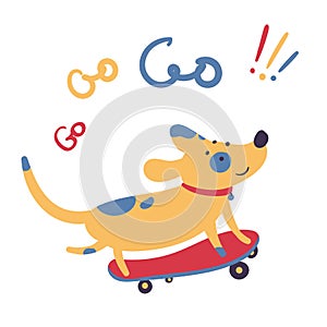 Dog skates on skateboard. Go go go lettering