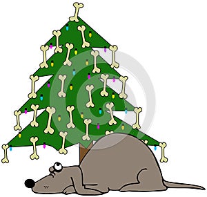 Dog Sleeping Under A Christmas Tree