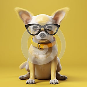 dog yellow cute chihuahua puppy background glasses animal canino portrait pet. Generative AI. photo