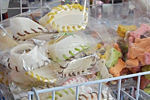 Dog snack on pet shop shelf