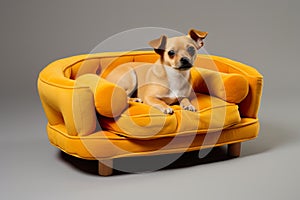 dog on a sofa represents the epitome of homey comfort and domestic bliss. photo