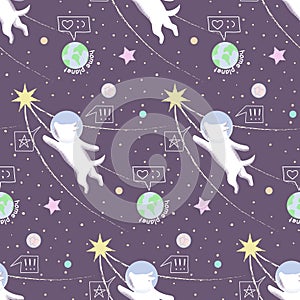 Dog in Space seamless pattern with doodle and texture elements