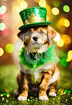 Dog for St. Patrick's Day. Selective focus.
