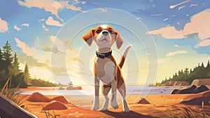 Nostalgic Beagle Puppy Illustration On Prince Edward Island Beach