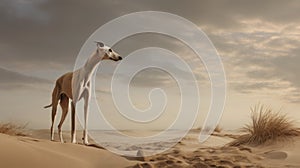 Eerily Realistic Greyhound In Dreamy Desertwave Landscape photo